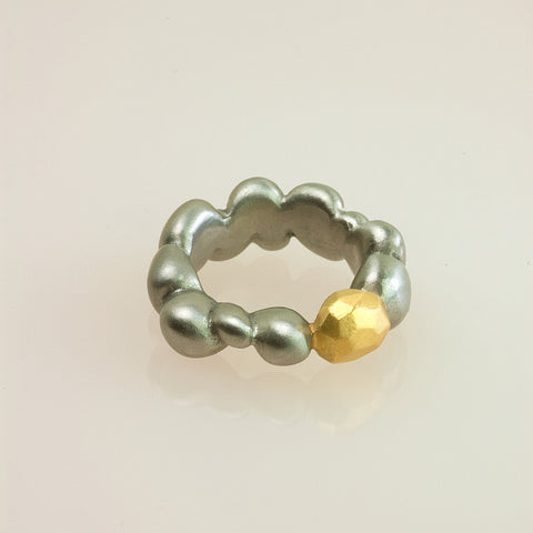 Stainless Steel Concretion Ring with Gold Polygon Inclusion