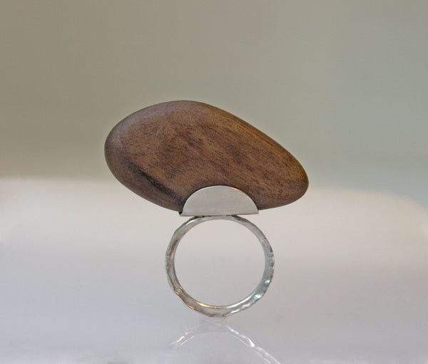 Walnut Standing Ovoid Ring
