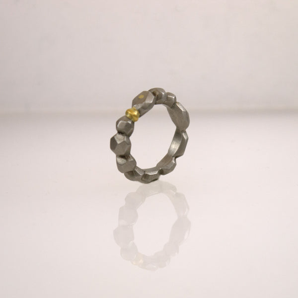 Stainless Steel Polygon Ring with Gold Inclusion