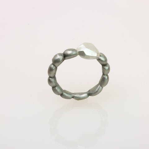Stainless Steel Narrow Concretion Ring with Silver Polygon Inclusion