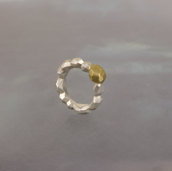 Silver Polygon Ring with Gold Inclusion